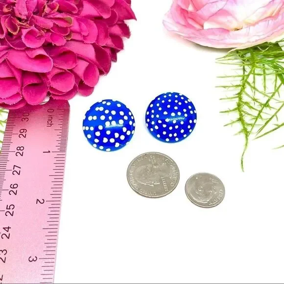 VINTAGE⚜️RETRO Blue Polka Dot Earrings - Picture 5 of 5
